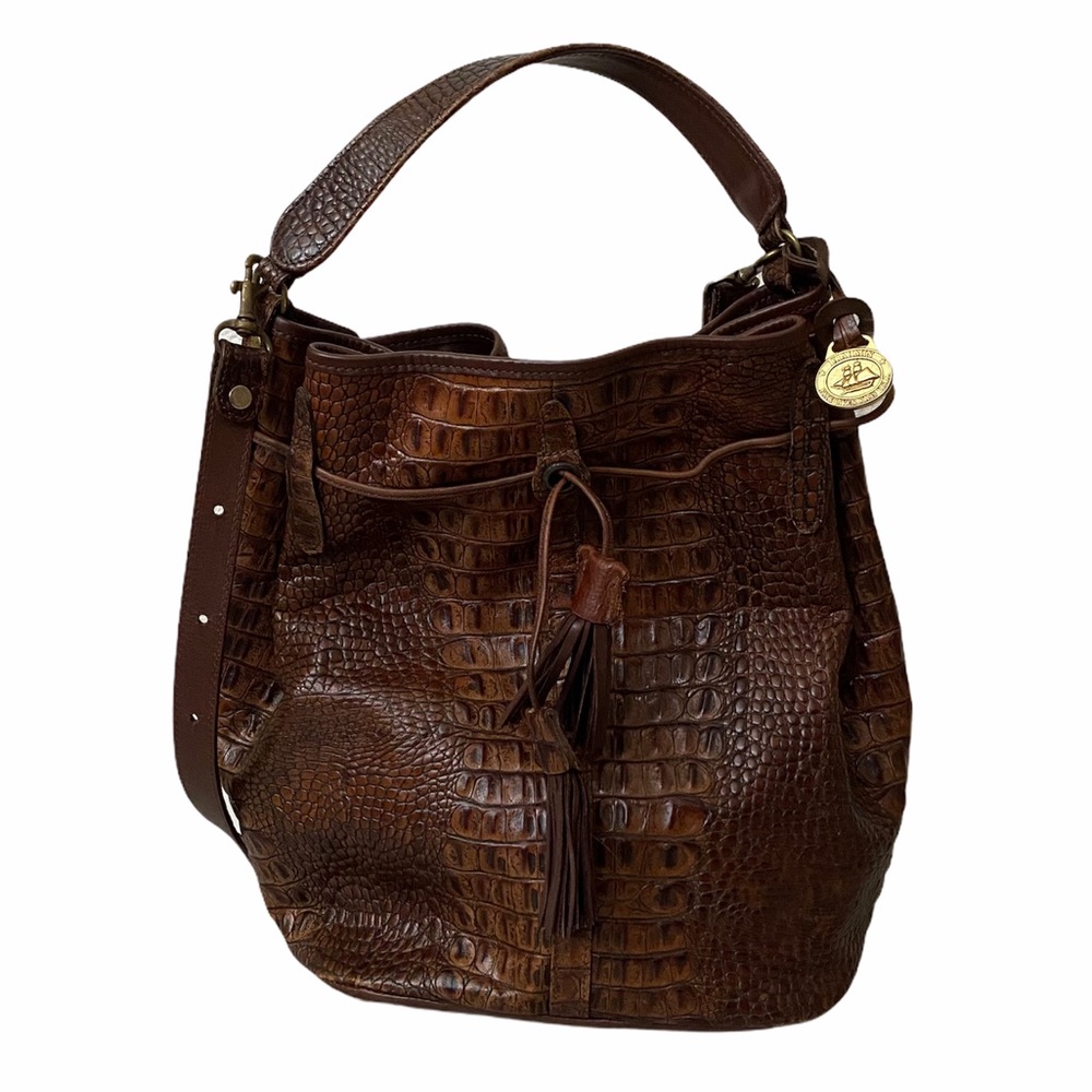 Brahmin Purse Brown Croc Embossed Bucket Bag